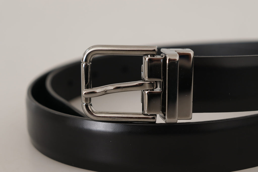 Dolce & Gabbana Schwarzer Kalbsledergürtel mit Metall-Logo-Schnalle