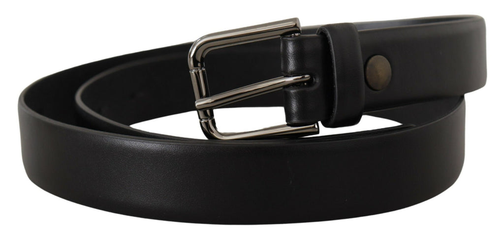 Dolce & Gabbana Schwarzer Kalbsledergürtel mit klassischem Logo und Metallschnalle