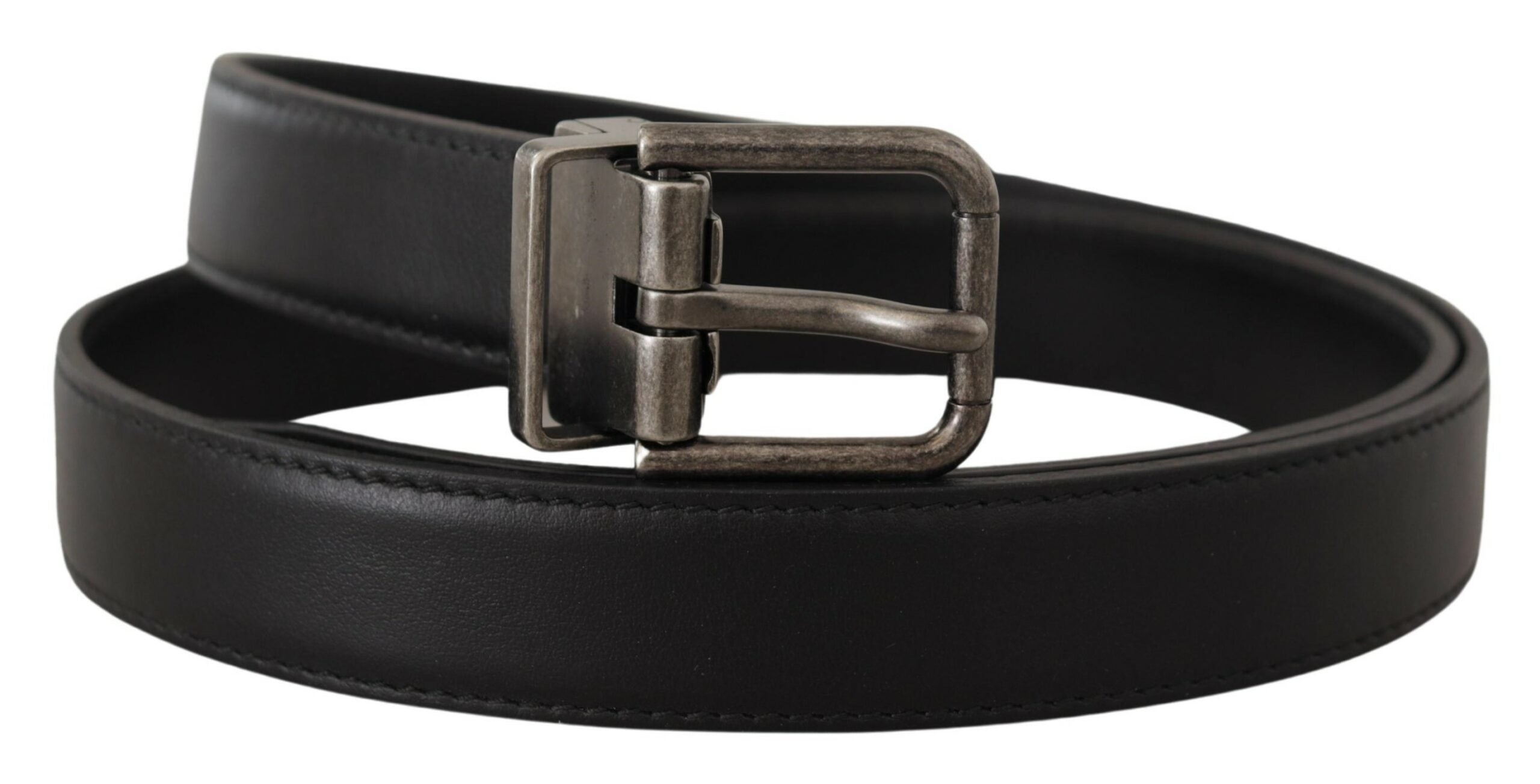 Dolce & Gabbana Schwarzes Glattleder Vintage Logo Metallschnalle Gürtel