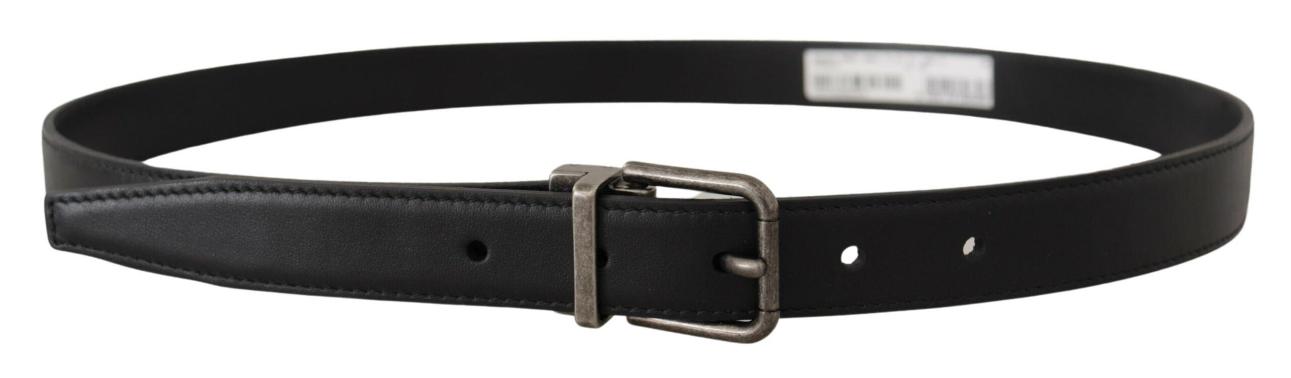 Dolce & Gabbana Schwarzes Glattleder Vintage Logo Metallschnalle Gürtel