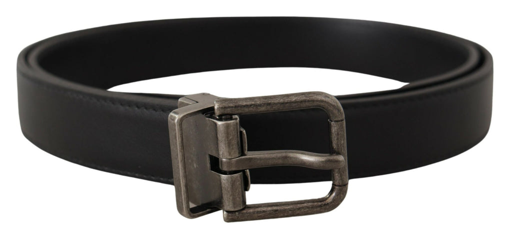 Dolce & Gabbana Schwarzes Glattleder Vintage Logo Metallschnalle Gürtel