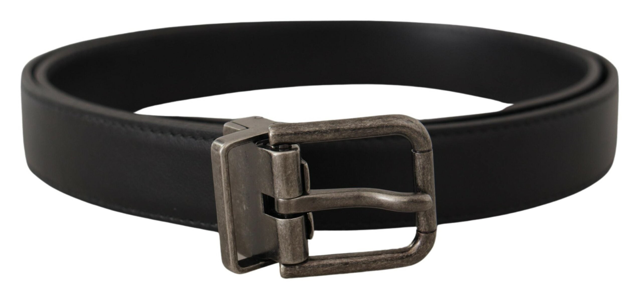 Dolce & Gabbana Schwarzes Glattleder Vintage Logo Metallschnalle Gürtel