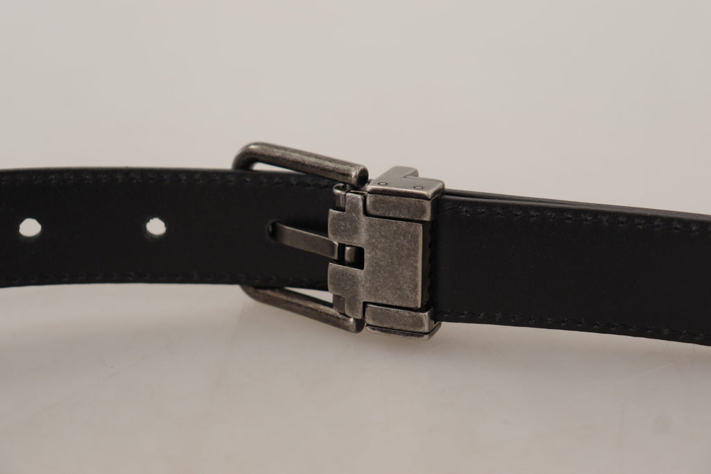Dolce & Gabbana Schwarzes Glattleder Vintage Logo Metallschnalle Gürtel