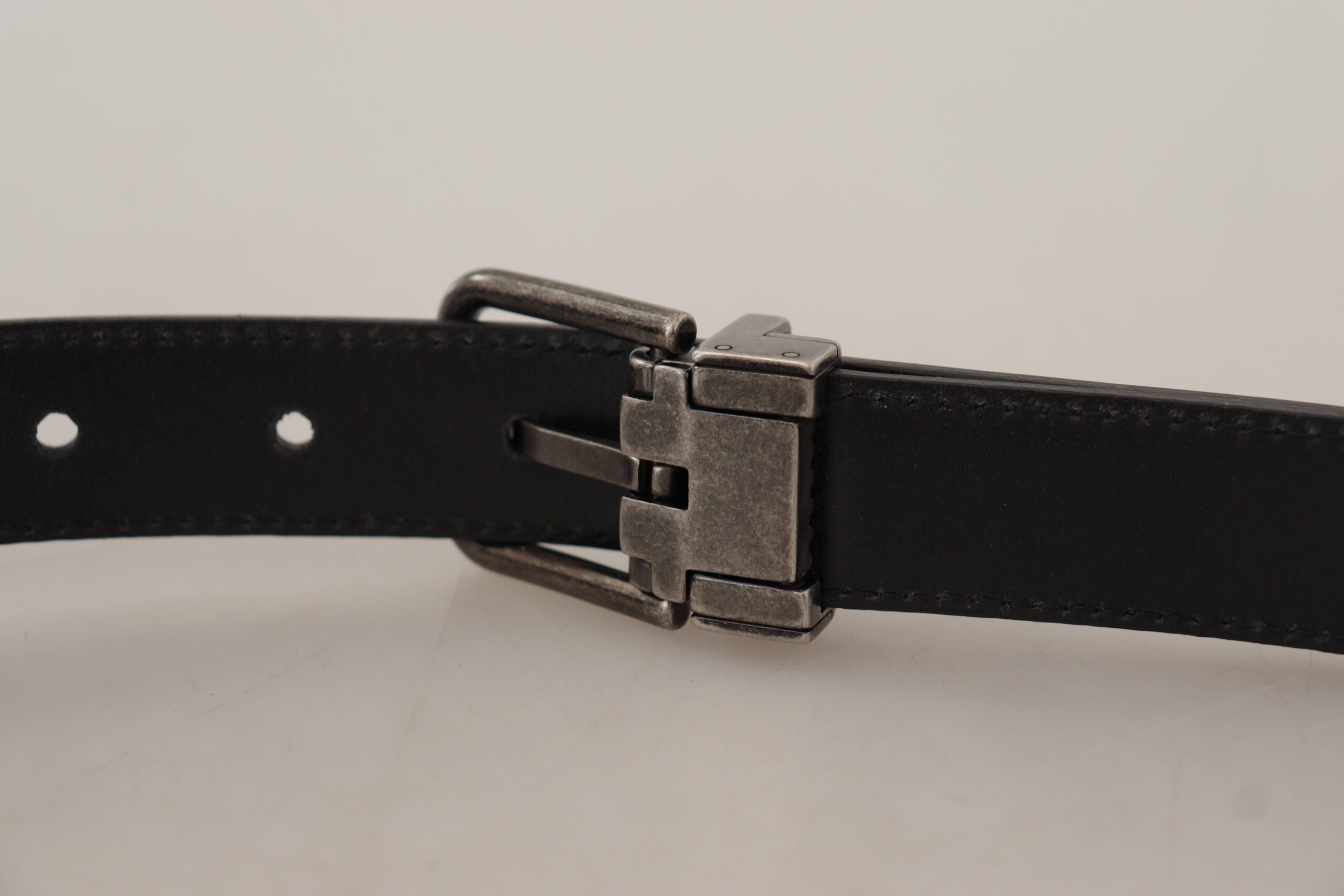Dolce & Gabbana Schwarzes Glattleder Vintage Logo Metallschnalle Gürtel