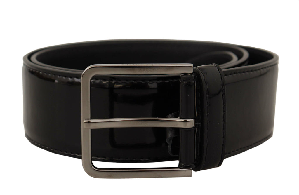 Dolce & Gabbana Schwarzer Lackledergürtel mit Logo-Gravur und Schnalle