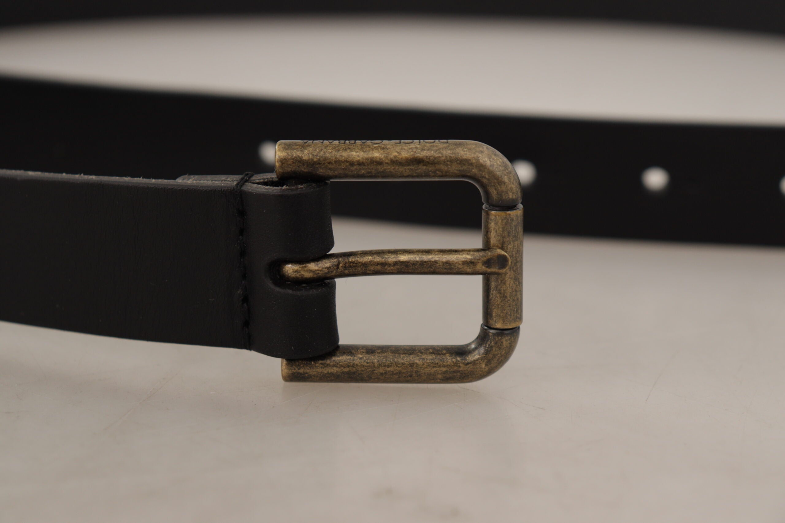 Dolce & Gabbana Schwarzer Kalbsleder-Logo-Gürtel mit Messing-Metallschnalle