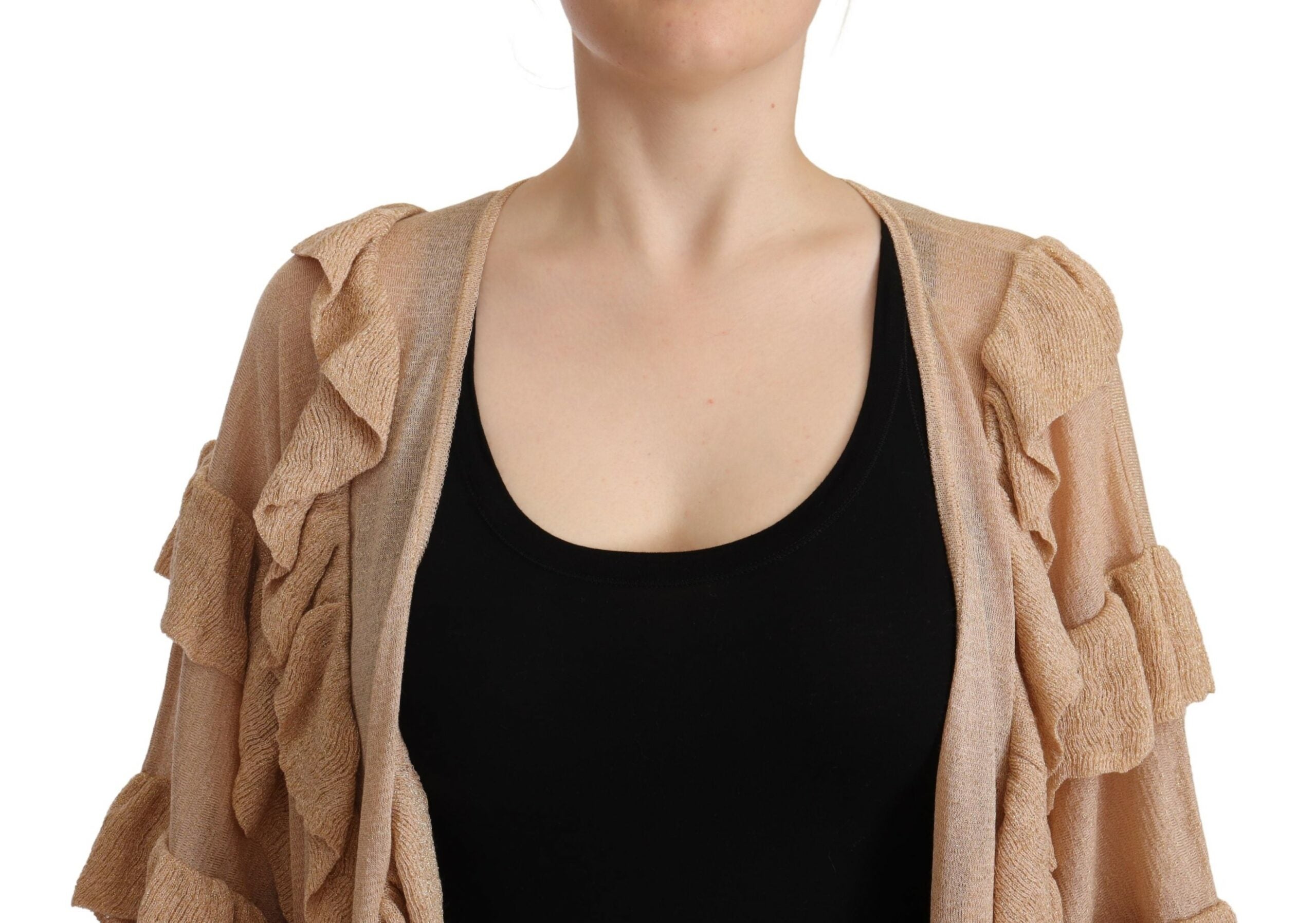 Aniye By Beige Ruffle Langarm-Strickjacke mit offener Vorderseite