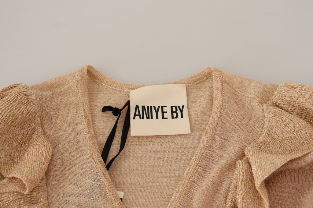 Aniye By Beige Ruffle Langarm-Strickjacke mit offener Vorderseite