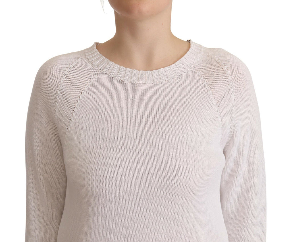Alpha Studio Weißer Pullover mit langen Ärmeln und Rundhalsausschnitt