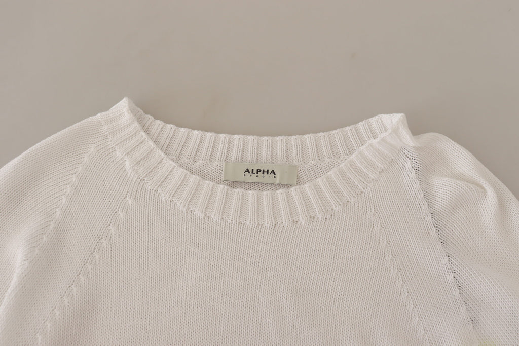Alpha Studio Weißer Pullover mit langen Ärmeln und Rundhalsausschnitt