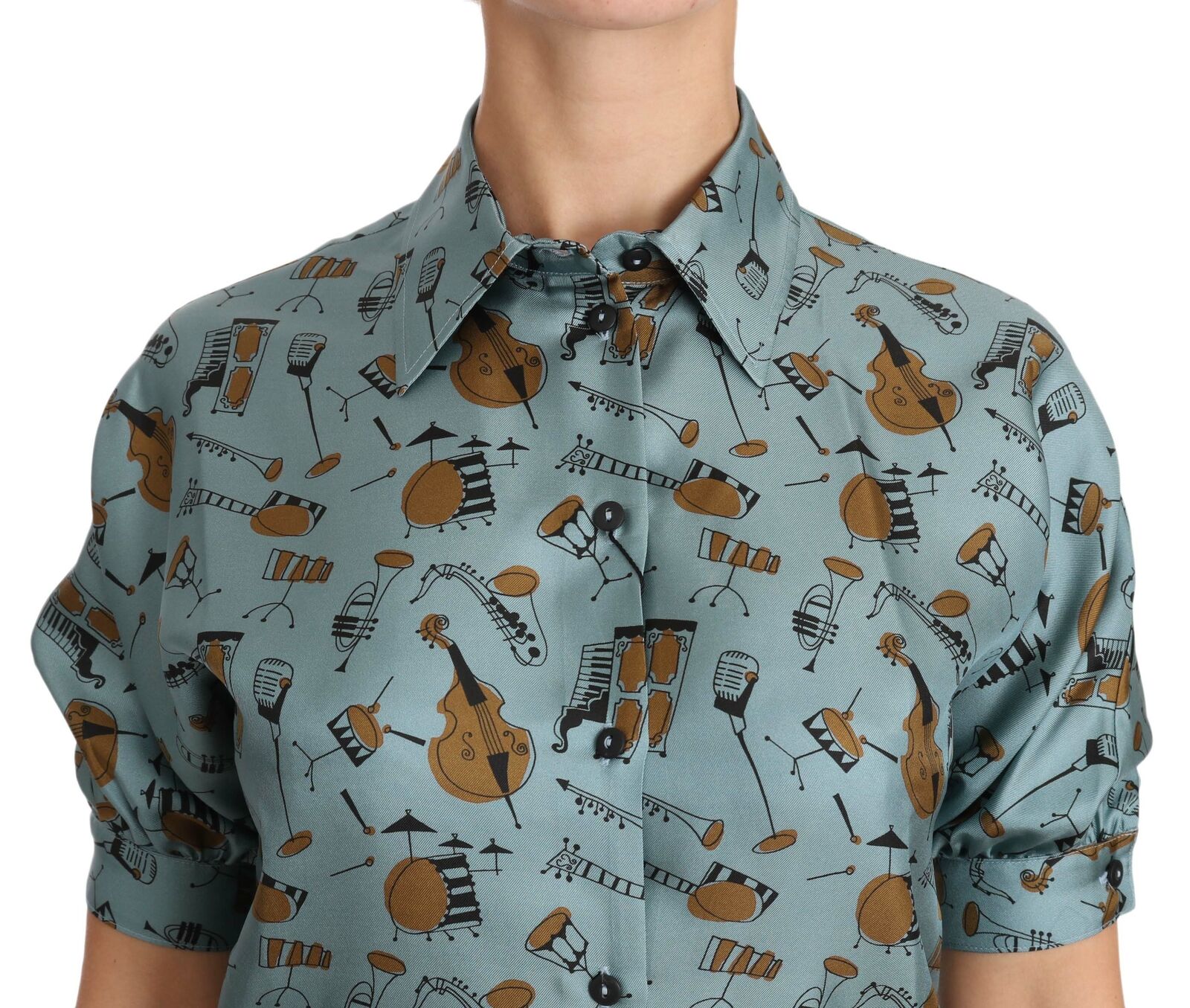 Dolce & Gabbana Multicolor Musikinstrumente Seide Kurzarmhemd
