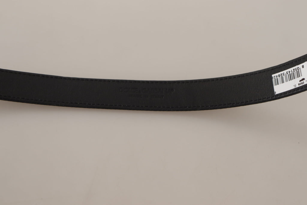 Dolce & Gabbana Schwarzes Kalbsleinen Silberfarbener Logo-Metallgürtel
