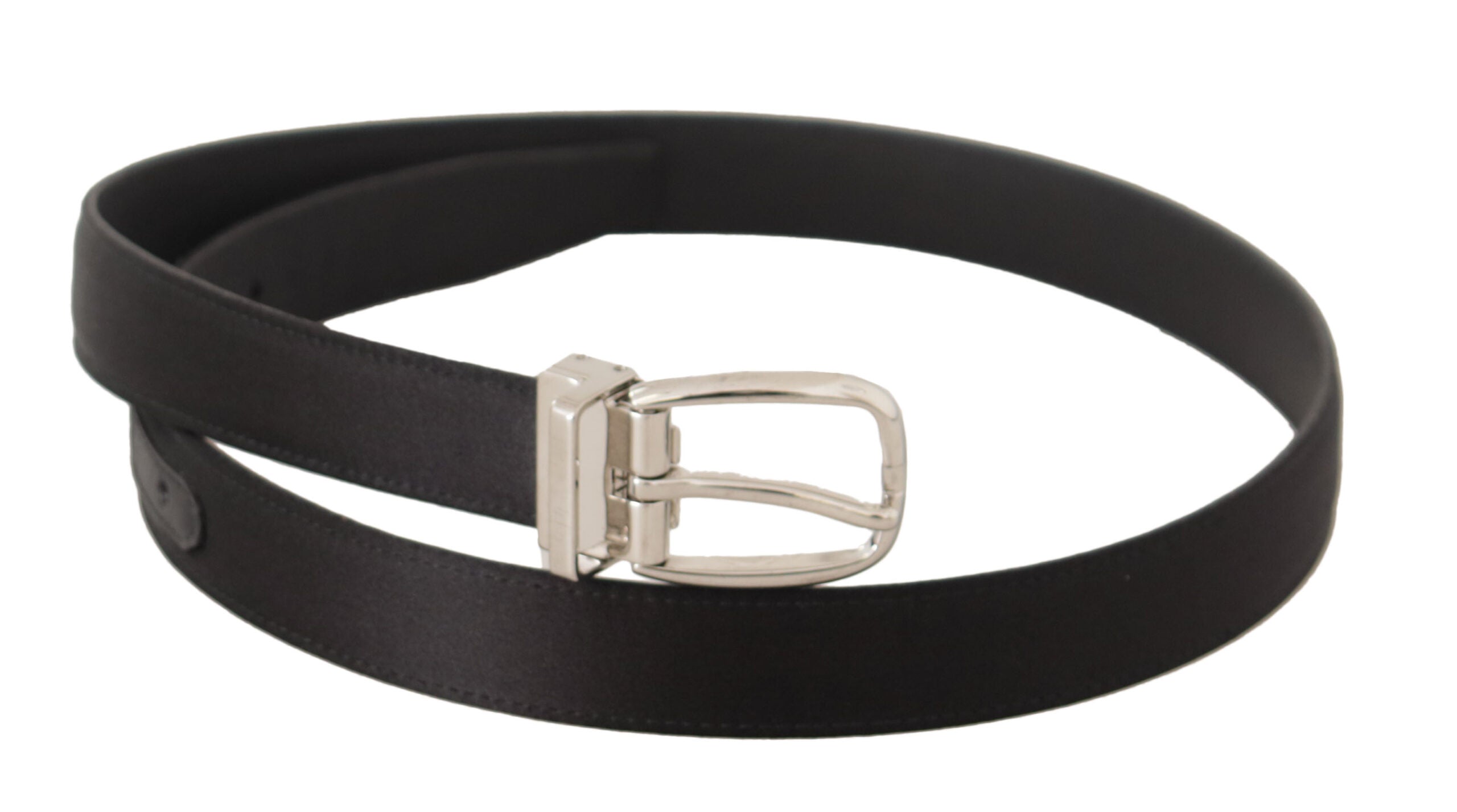 Dolce & Gabbana Schwarzer Canvas-Leder-Gürtel mit silberner Logo-Metallschnalle