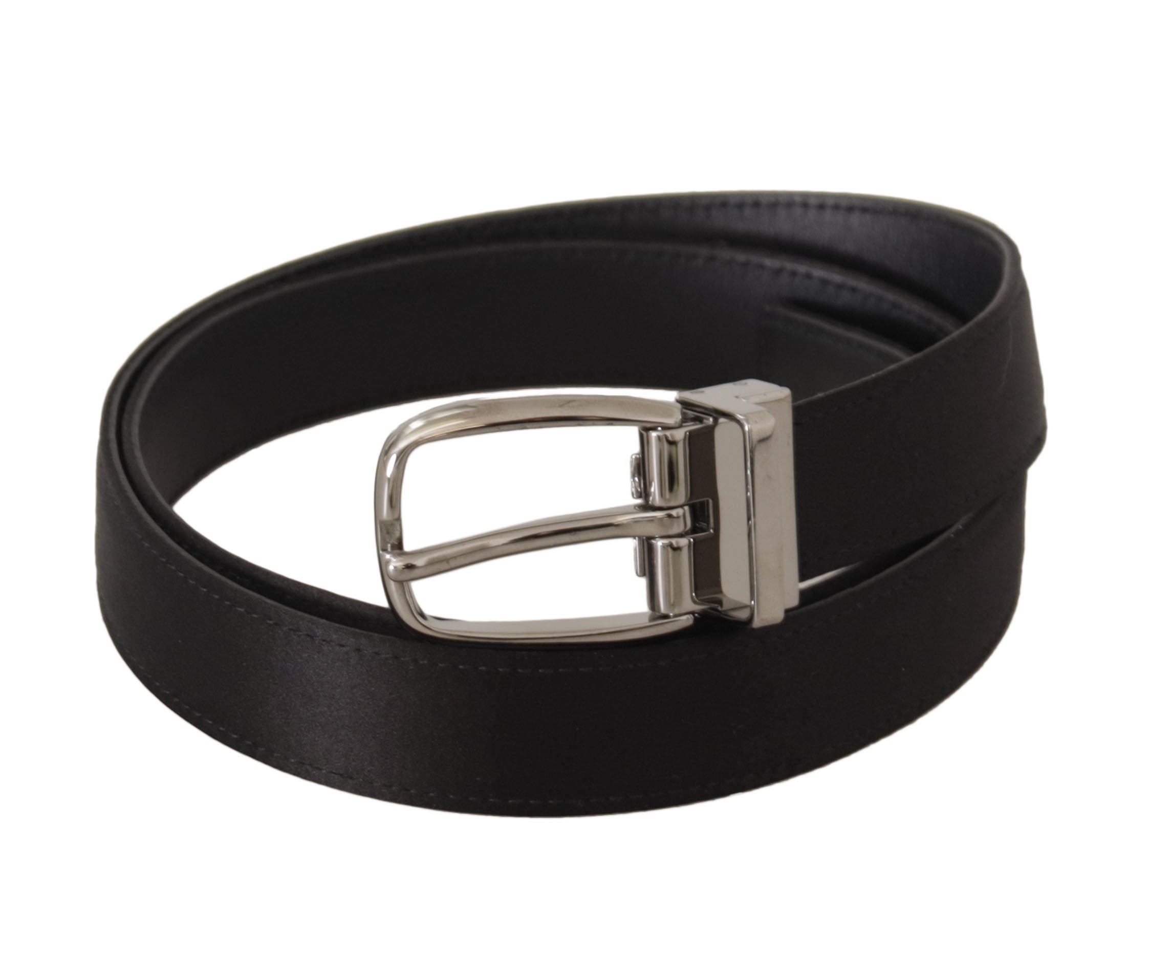 Dolce & Gabbana Schwarzes Kalbsleder Silbernes Logo Metallschnalle Gürtel