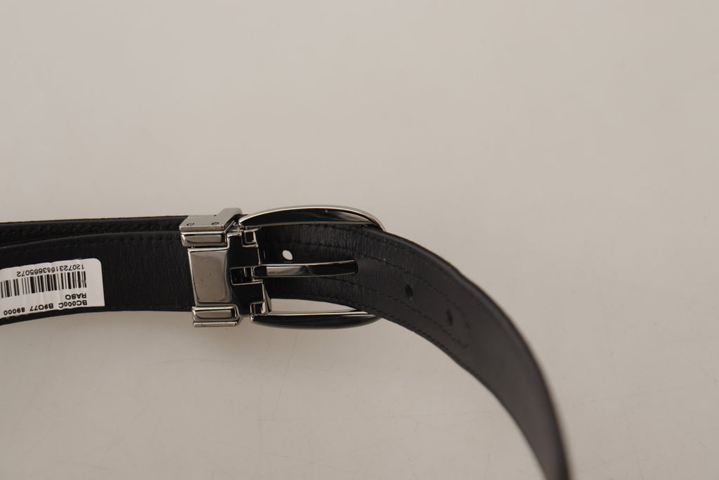 Dolce & Gabbana Schwarzes Kalbsleder Silbernes Logo Metallschnalle Gürtel