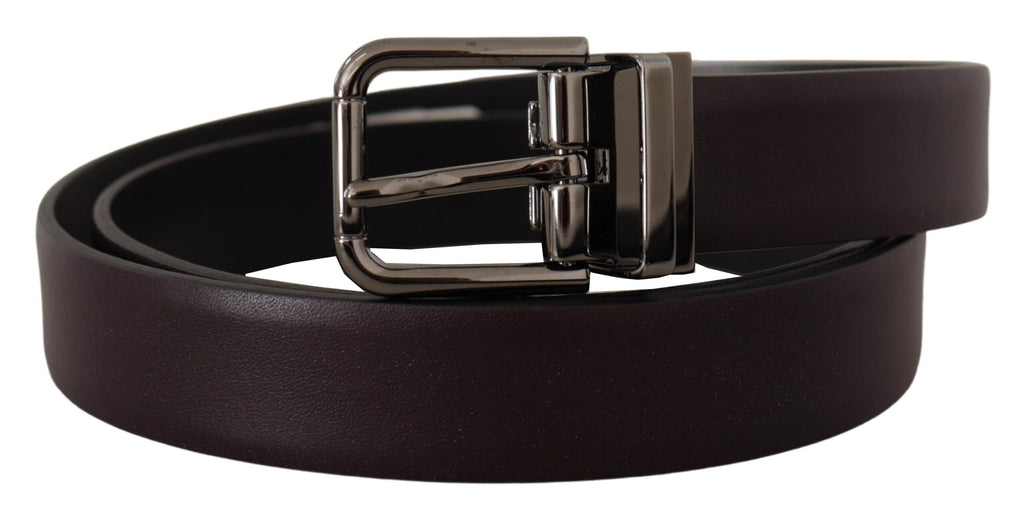 Dolce & Gabbana Dunkellila Leder Box Borchia Metallschnalle Gürtel