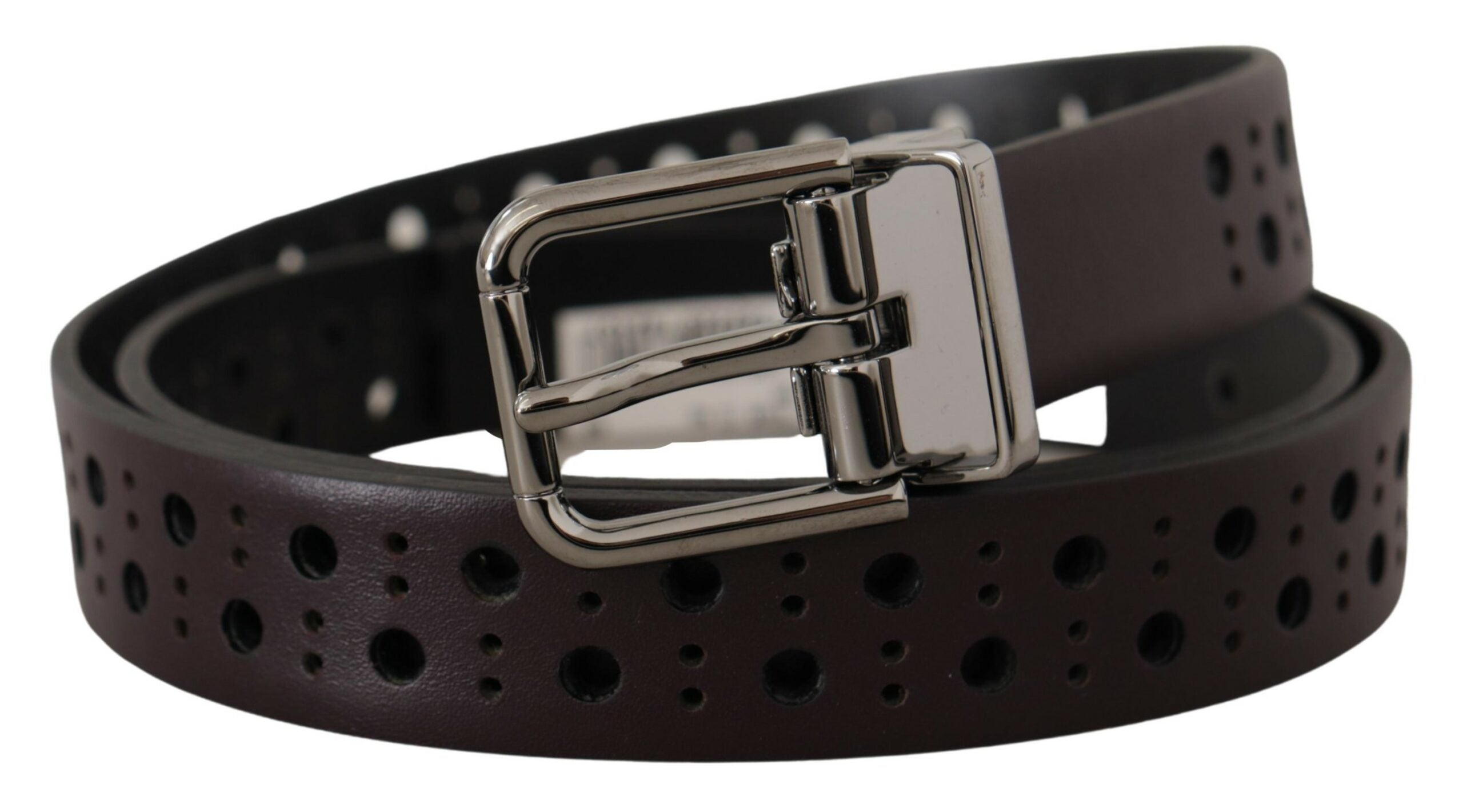 Dolce & Gabbana Dunkellila Perforiertes Leder Metallschnalle Gürtel