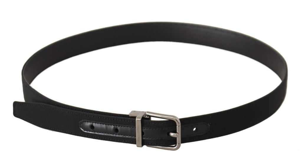 Dolce & Gabbana Schwarzer Canvas-Leder-Gürtel mit silberner Metallschnalle