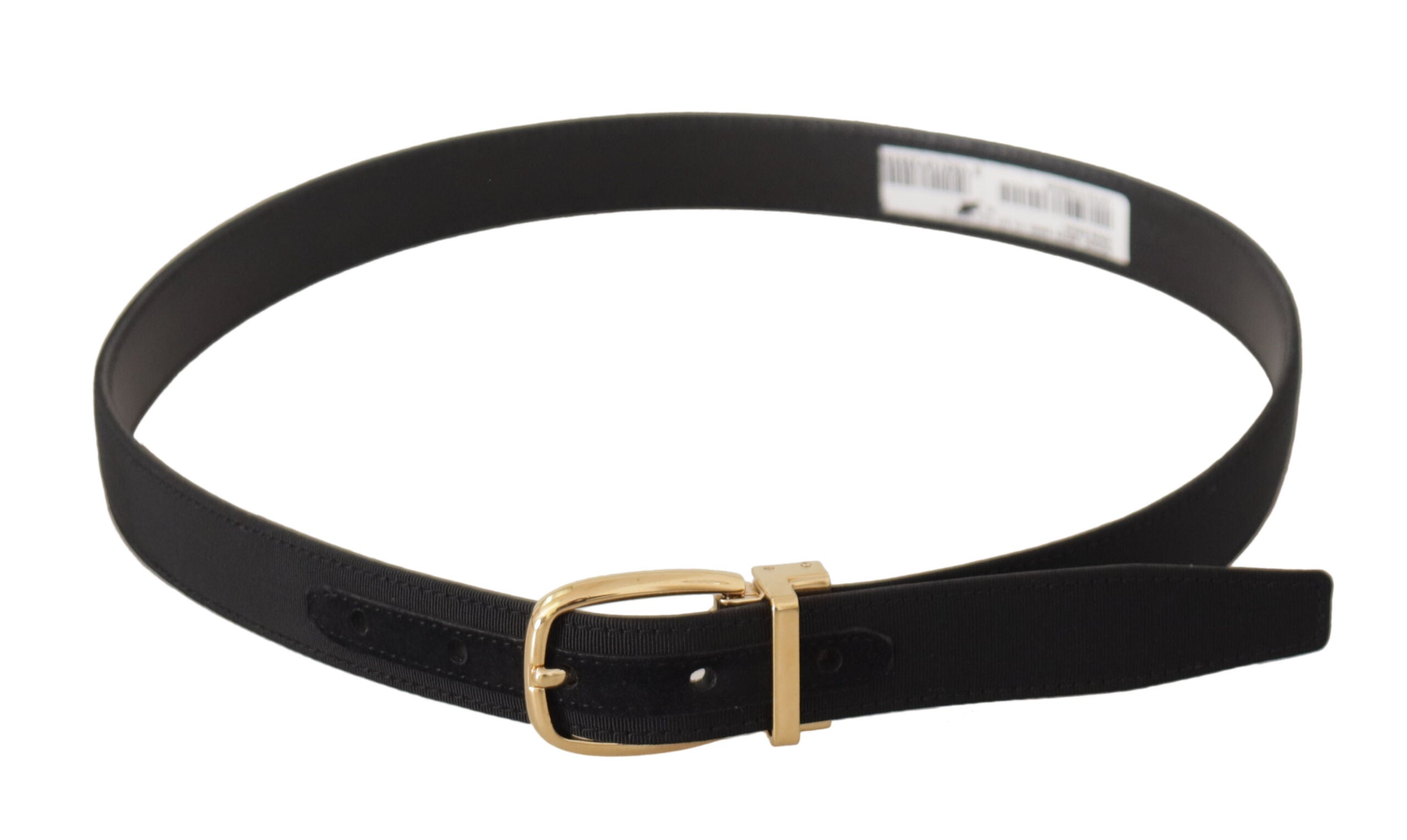 Dolce & Gabbana Schwarzer Canvas-Leder-Gürtel mit goldener Metallschnalle