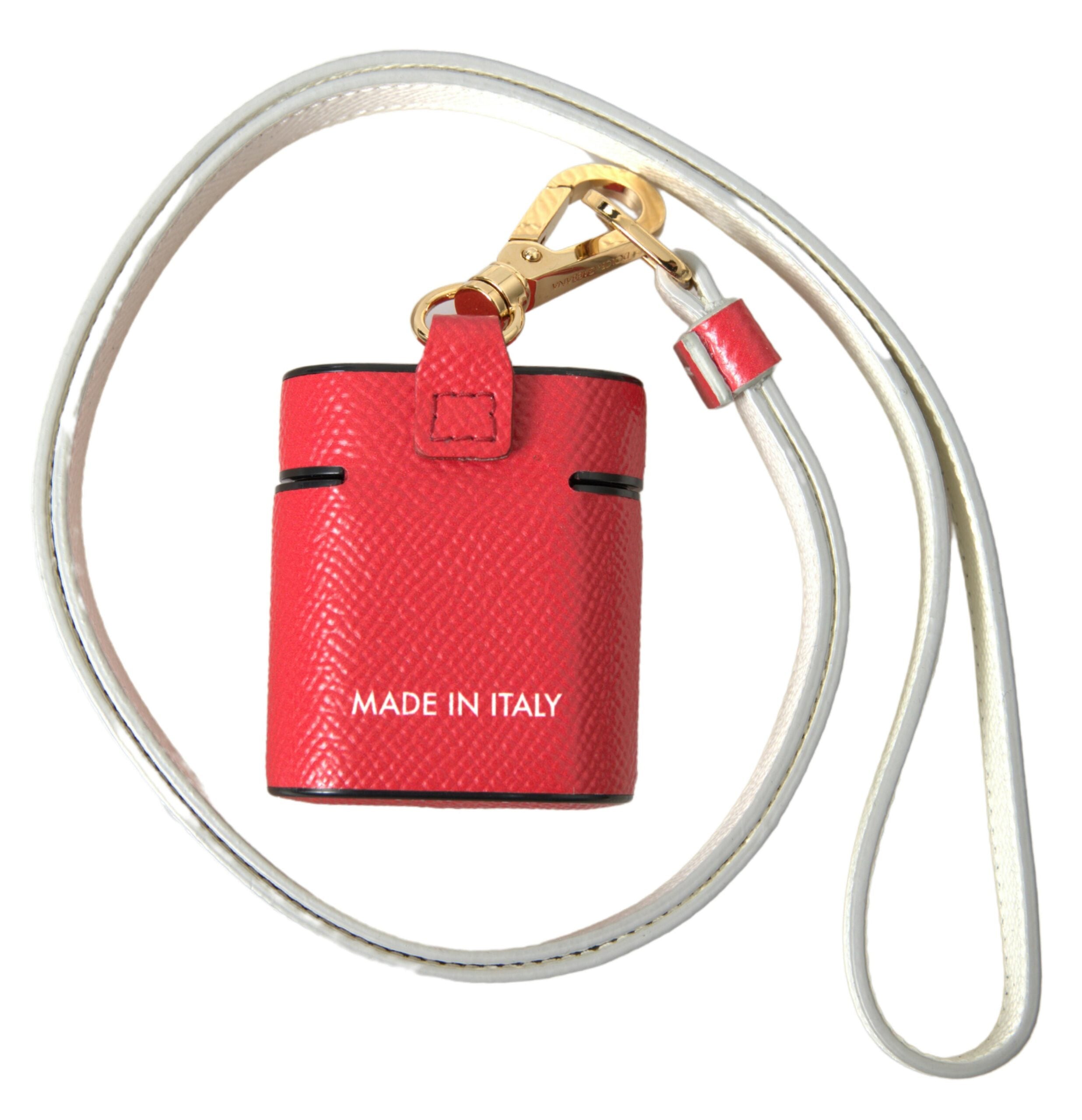 Dolce & Gabbana Rotes Leder Gold-Ton Metall Logo Druck Riemen Airpods Fall