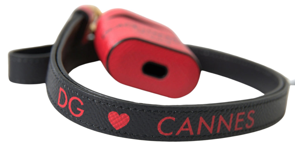 Dolce & Gabbana Rotes schwarzes Kalbsleder Logo Druck Riemen Airpods Fall