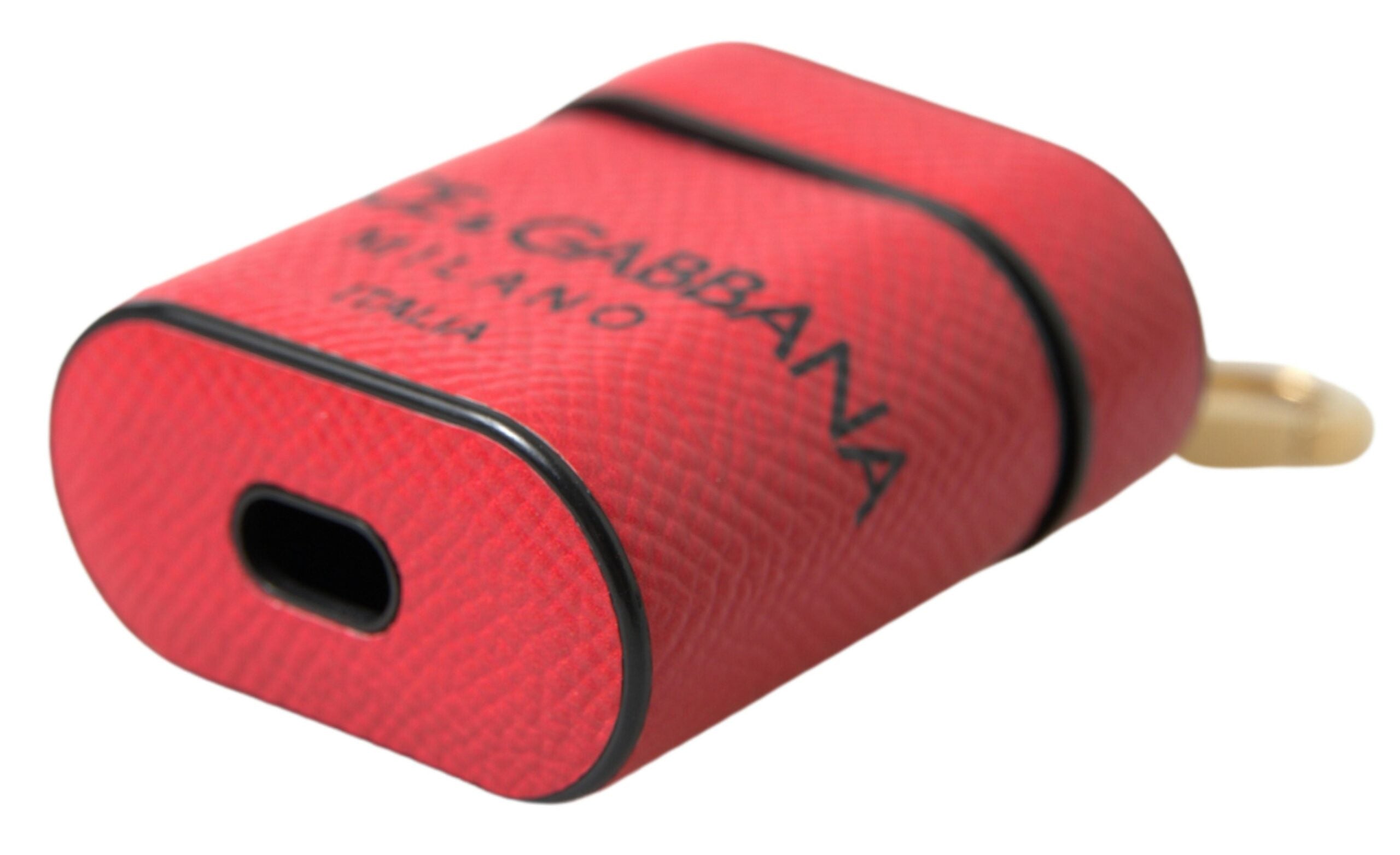 Dolce & Gabbana Rotes schwarzes Kalbsleder Logo Druck Riemen Airpods Fall