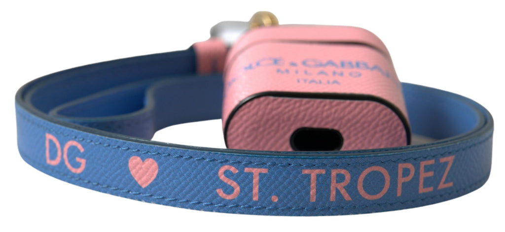 Dolce & Gabbana Rosa Blau Kalbsleder Logo Print Riemen Airpods Fall