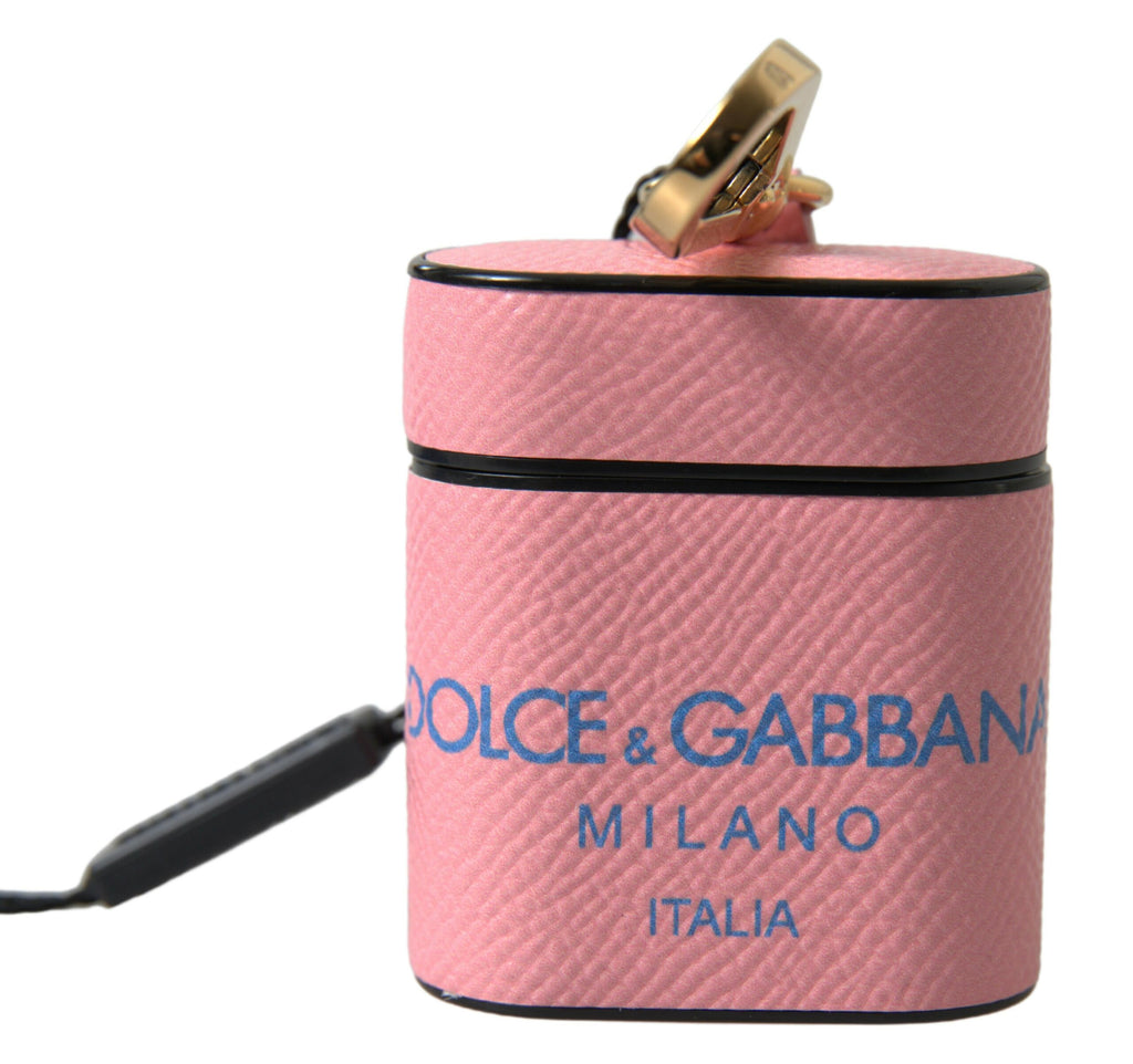 Dolce & Gabbana Rosa Blau Kalbsleder Logo Print Riemen Airpods Fall
