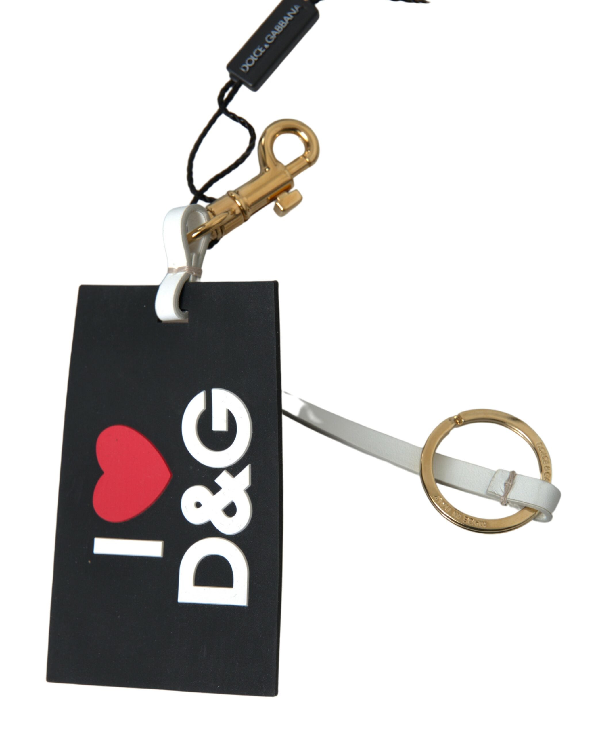 Dolce & Gabbana Schwarzes Silikon DG Logo Gold Messing Schlüsselanhänger