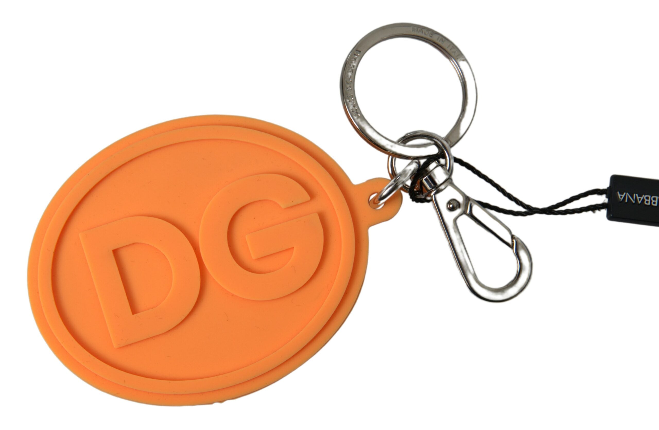 Dolce & Gabbana Orange Gummi DG Logo Gold Messing Metall Schlüsselanhänger