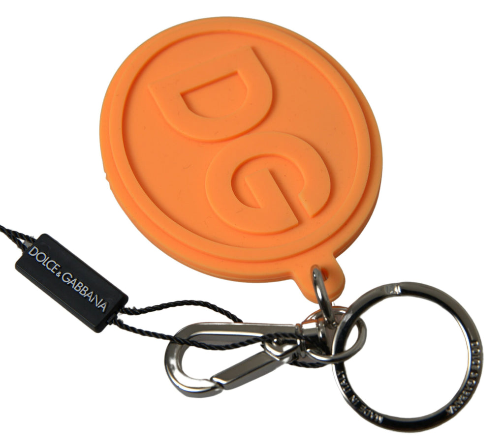 Dolce & Gabbana Orange Gummi DG Logo Gold Messing Metall Schlüsselanhänger