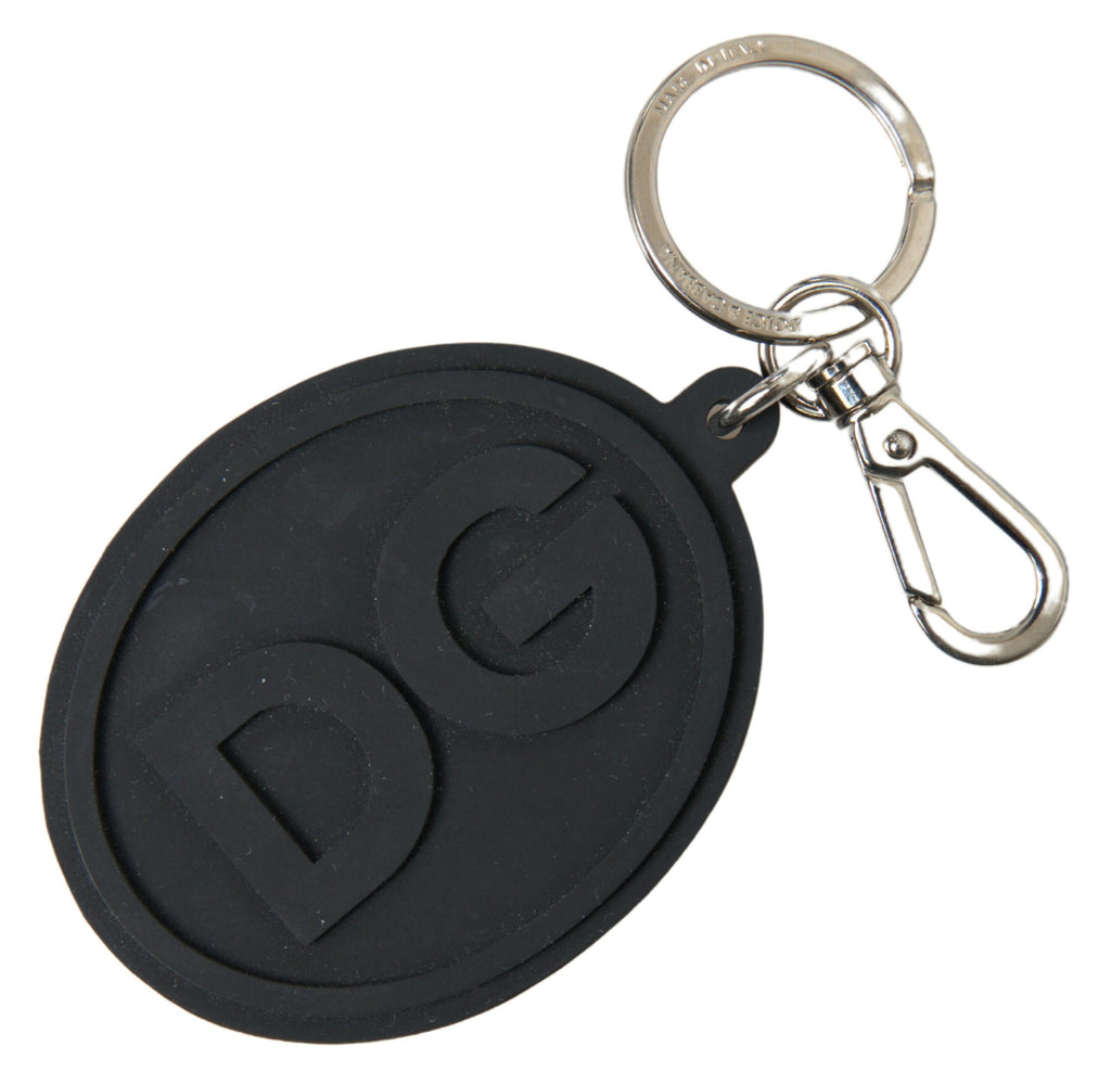 Dolce & Gabbana Schwarzer Gummi DG Logo Silber Messing Metall Schlüsselanhänger