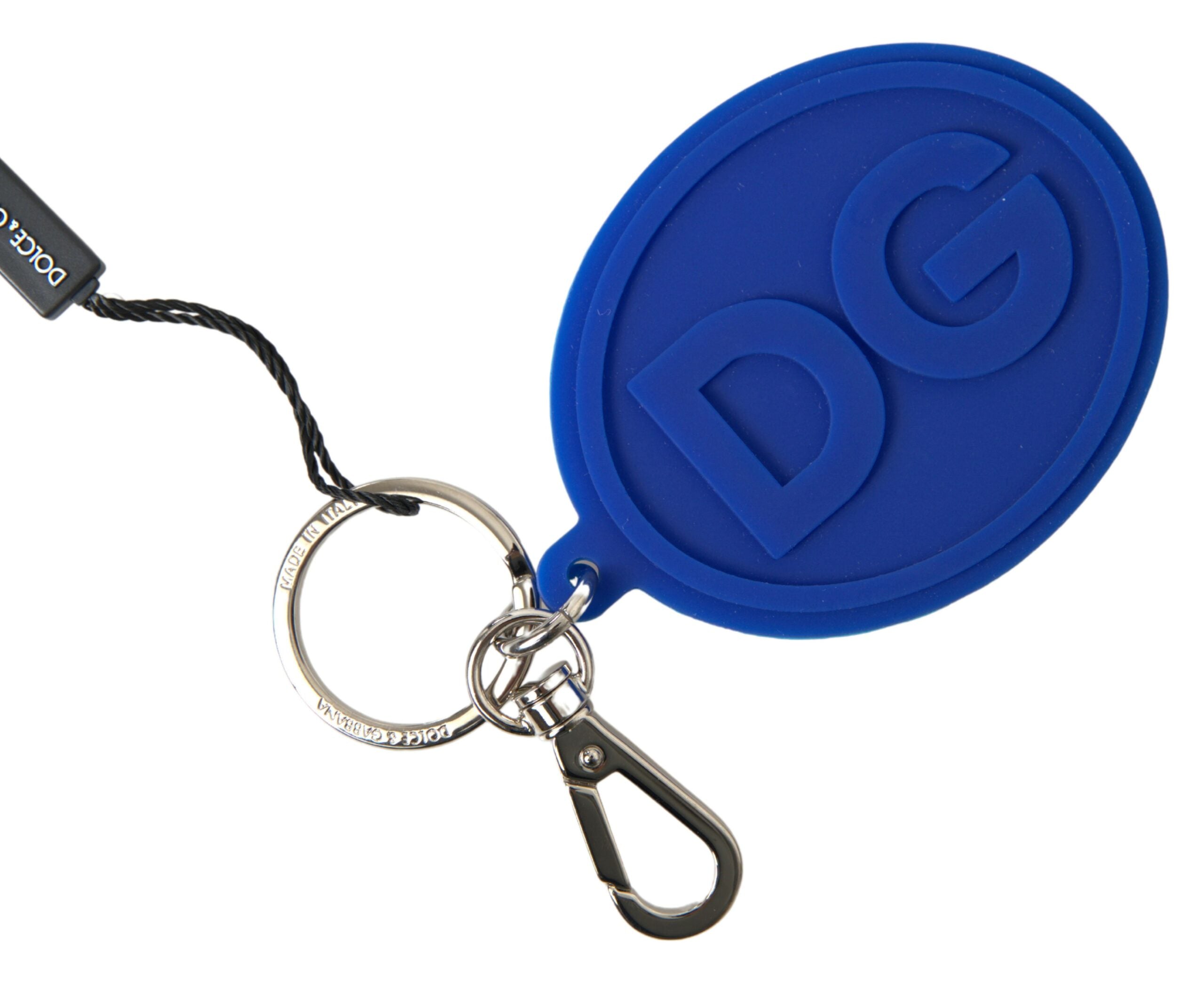 Dolce & Gabbana Blauer Gummi DG Logo Silber Messing Metall Schlüsselanhänger Schlüsselbund
