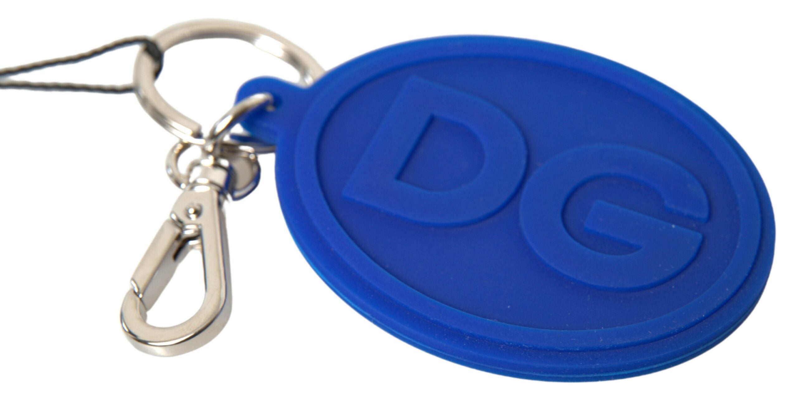 Dolce & Gabbana Blauer Gummi DG Logo Silber Messing Metall Schlüsselanhänger Schlüsselbund