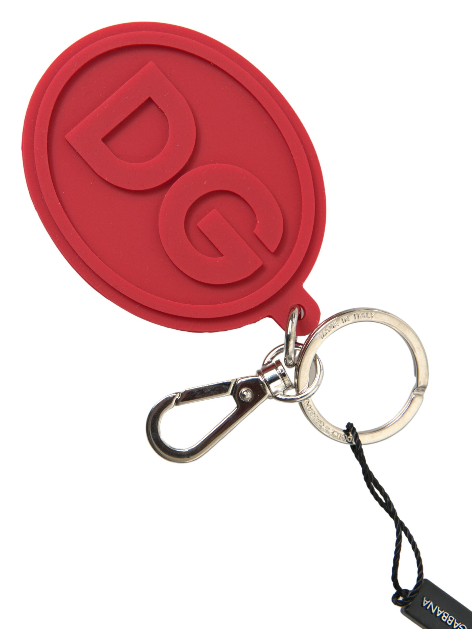 Dolce & Gabbana Roter Gummi DG Logo Silber Messing Metall Schlüsselanhänger Schlüsselanhänger