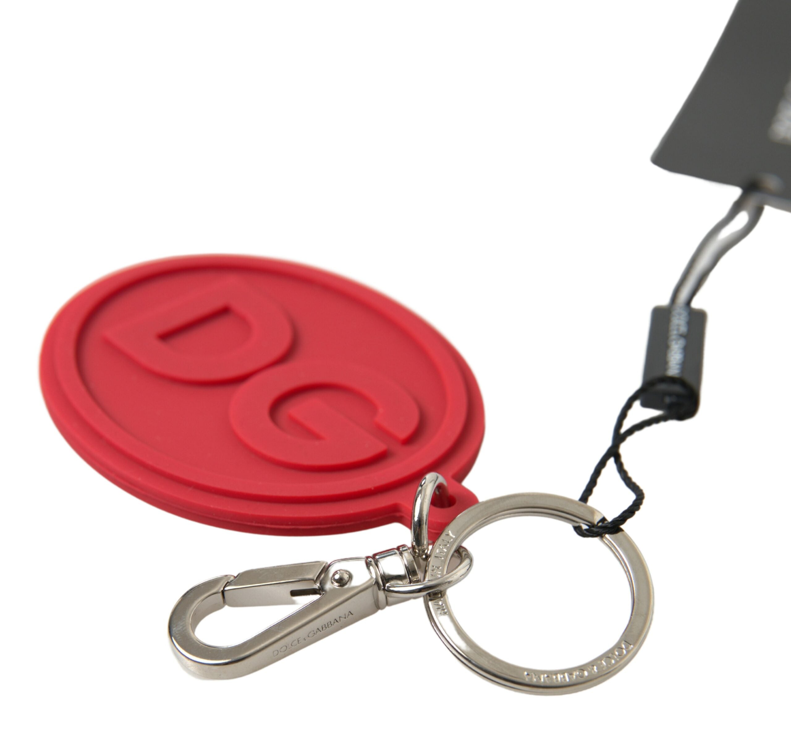 Dolce & Gabbana Roter Gummi DG Logo Silber Messing Metall Schlüsselanhänger Schlüsselanhänger