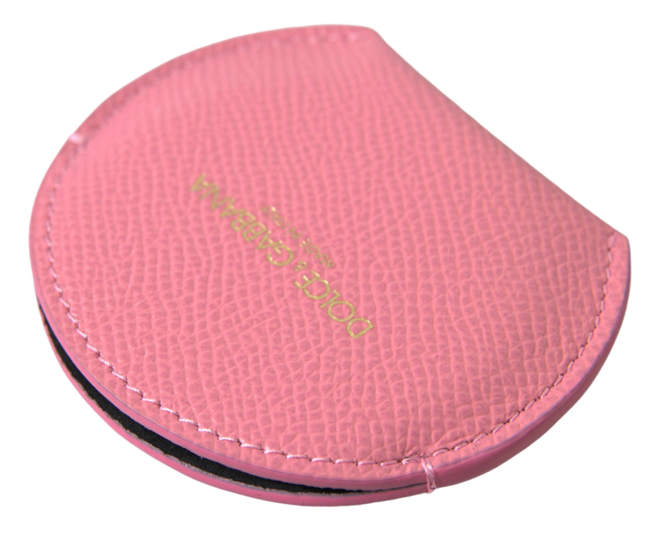 Dolce & Gabbana Rosa Kalbsleder Rundes Logo Print Handspiegelhalter