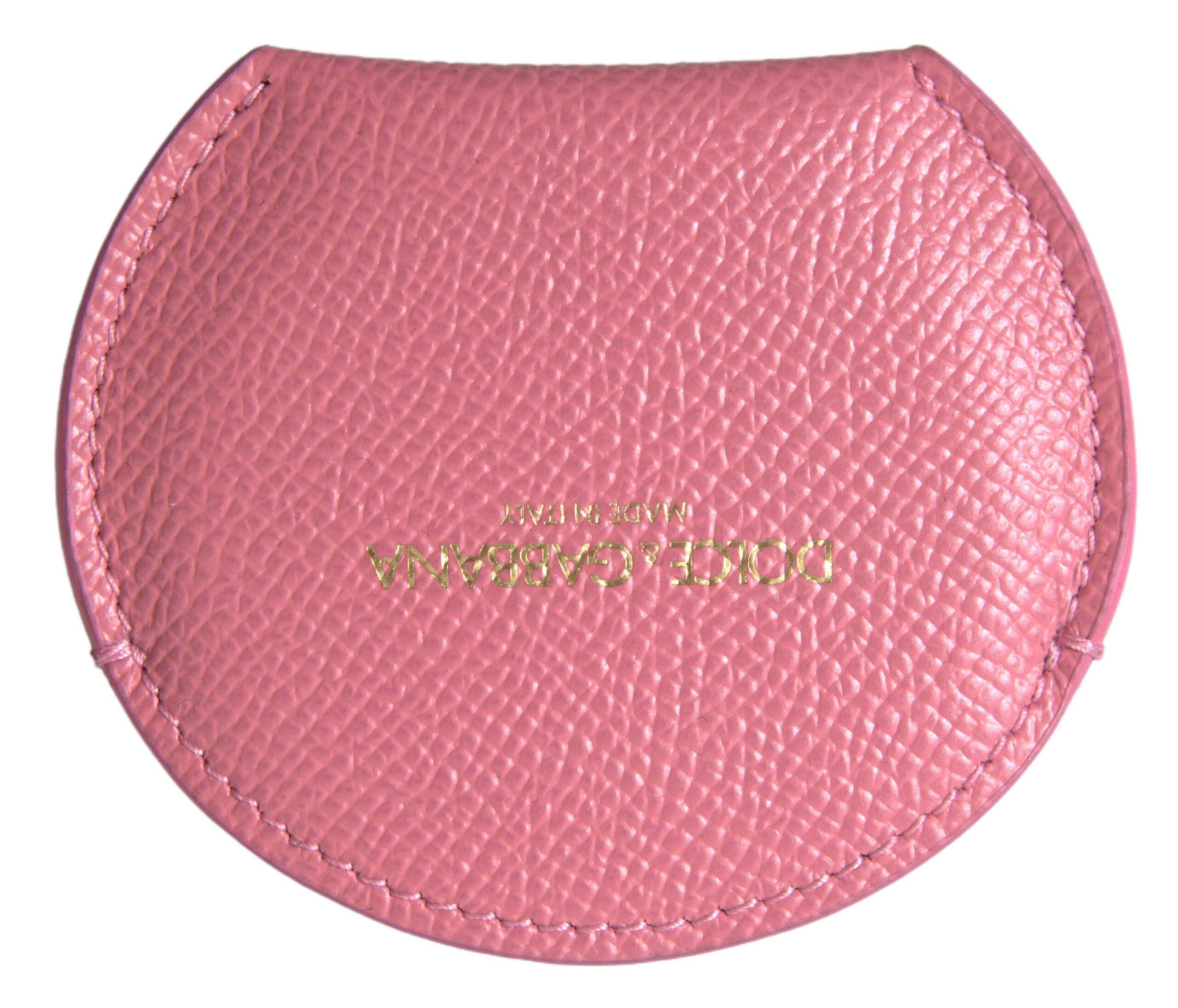 Dolce & Gabbana Rosa Kalbsleder Rundes Logo Print Handspiegelhalter