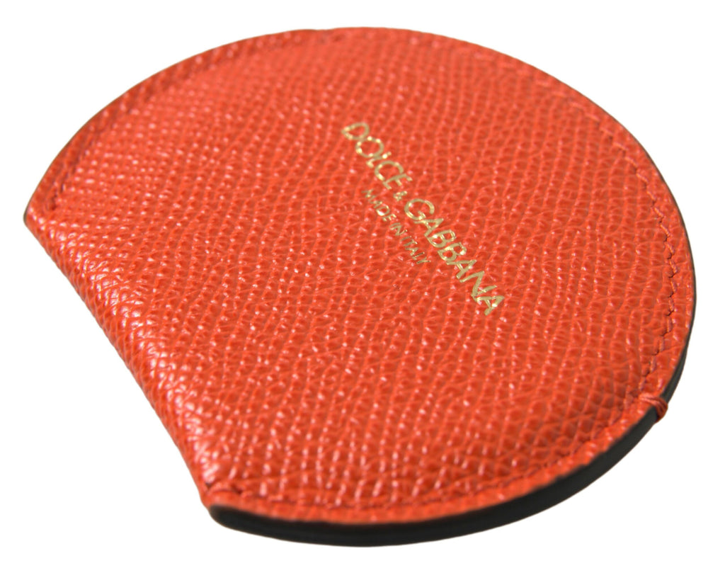 Dolce & Gabbana Handspiegelhalter aus orangefarbenem Kalbsleder mit rundem Logo