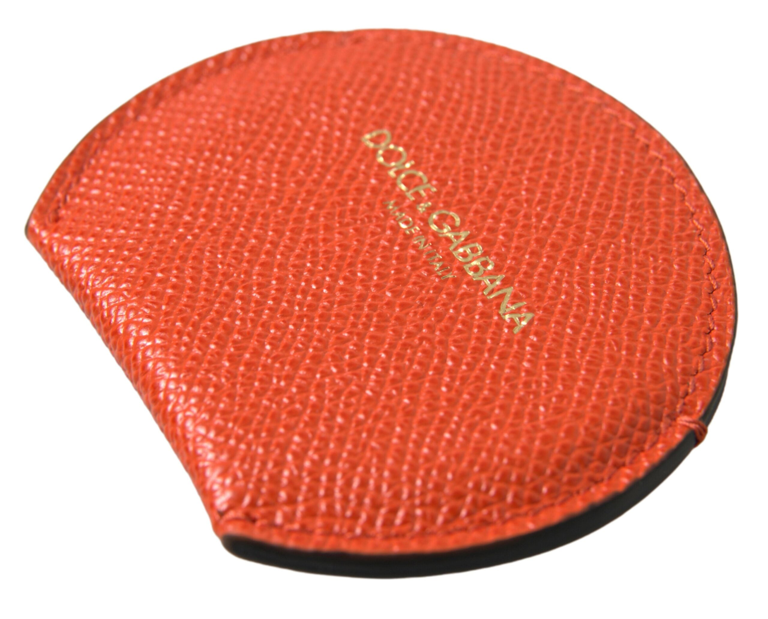 Dolce & Gabbana Handspiegelhalter aus orangefarbenem Kalbsleder mit rundem Logo