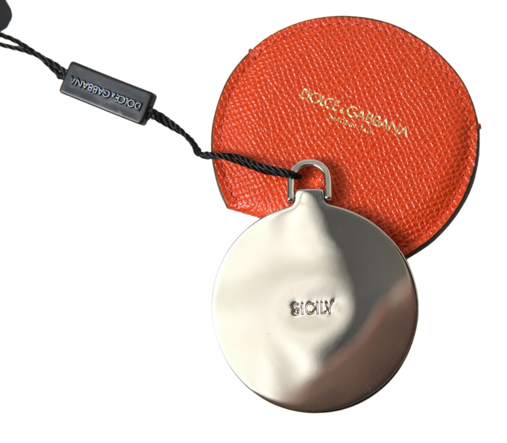 Dolce & Gabbana Handspiegelhalter aus orangefarbenem Kalbsleder mit rundem Logo