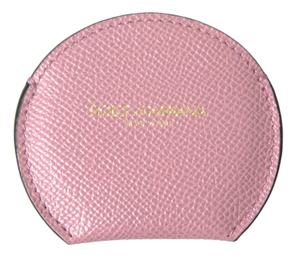 Dolce & Gabbana Rosa Kalbsleder Rundes Logo Print Handspiegelhalter