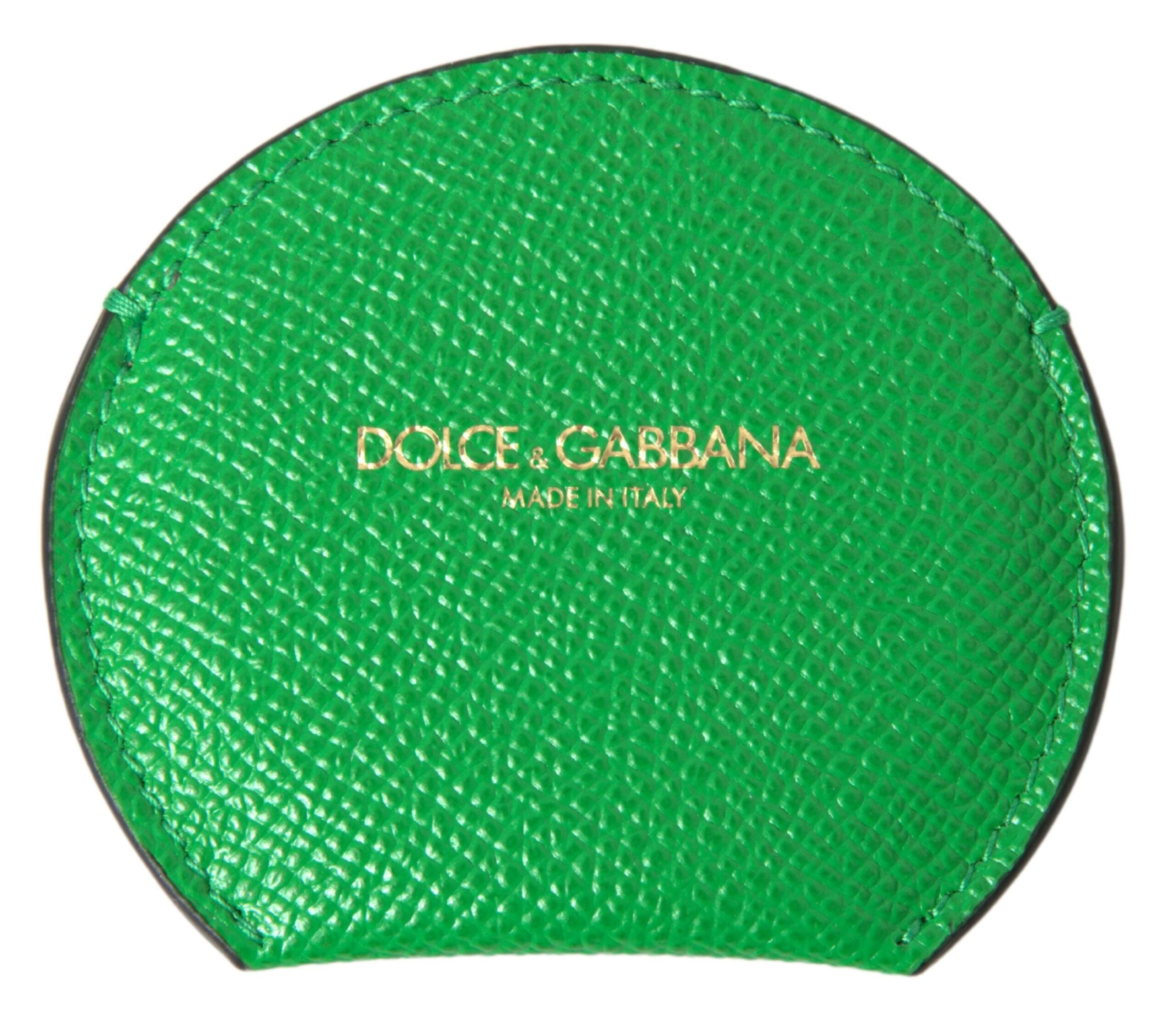 Dolce & Gabbana Grüner Handspiegelhalter aus Kalbsleder mit rundem Logo