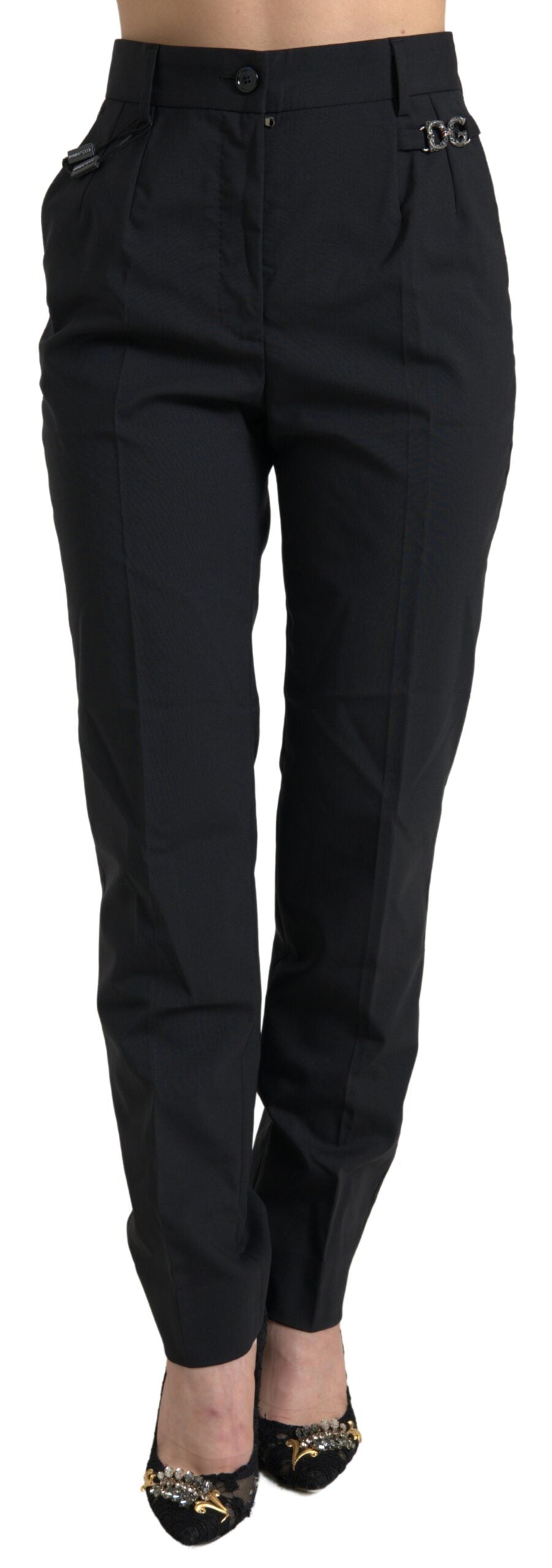 Dolce & Gabbana Schwarze High-Waist-Hose aus Wolle mit schmal zulaufendem Bein