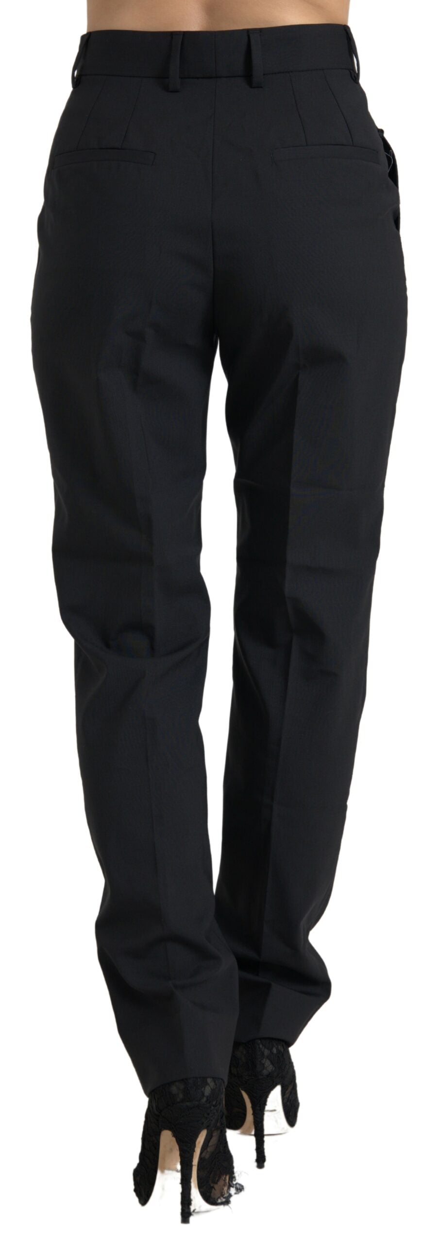 Dolce & Gabbana Schwarze High-Waist-Hose aus Wolle mit schmal zulaufendem Bein
