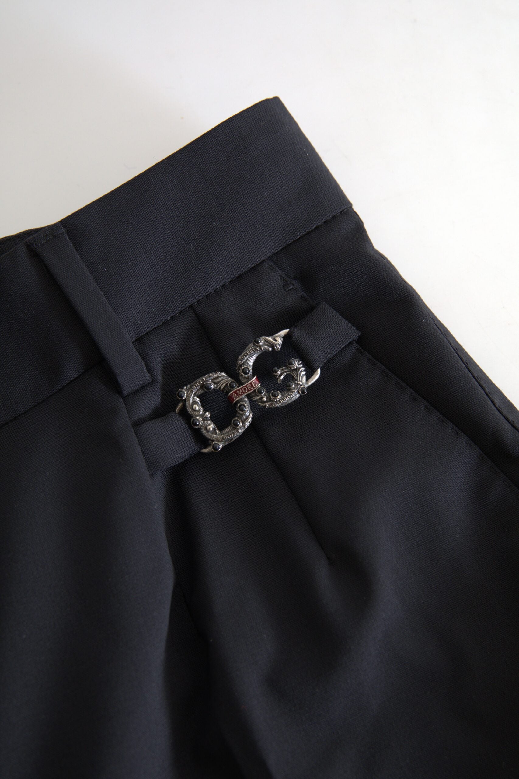 Dolce & Gabbana Schwarze High-Waist-Hose aus Wolle mit schmal zulaufendem Bein
