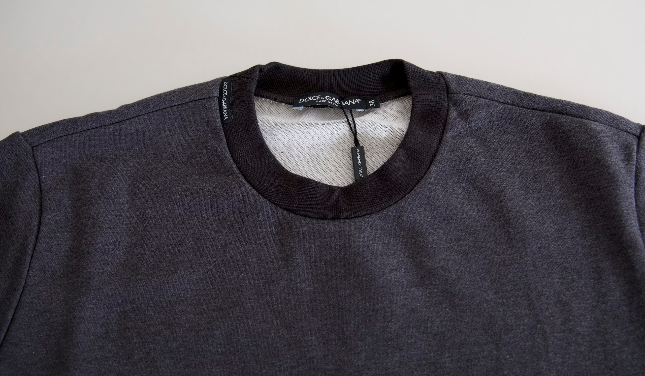 Dolce & Gabbana Dunkelgrauer Baumwollpullover mit Rundhalsausschnitt