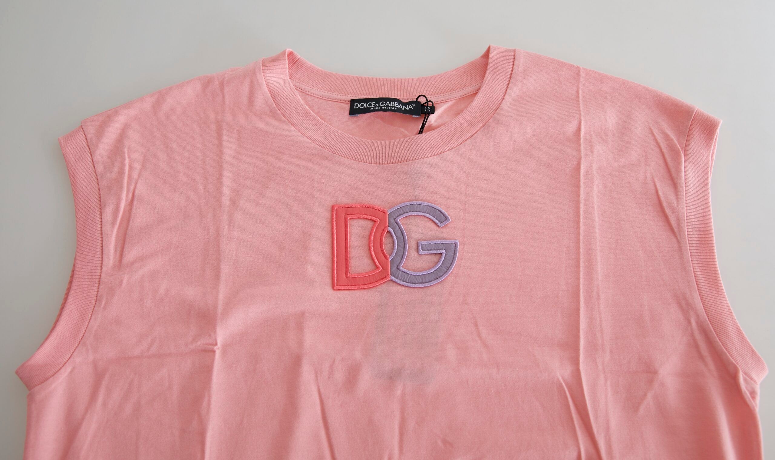 Dolce & Gabbana Rosa Baumwoll-Tanktop mit DG-Logo und Rundhalsausschnitt