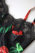 Dolce & Gabbana Schwarzes Anthurien-Print Seiden-Camisole-Top Unterwäsche