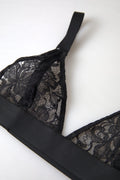 Dolce & Gabbana Schwarzer BH aus elastischer Spitze mit Blumenmuster aus Nylon